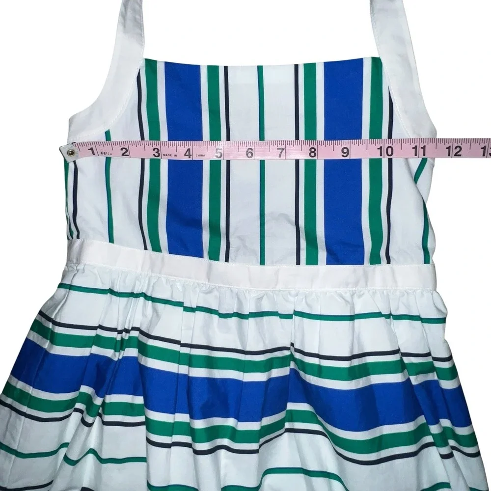 Janie And Jack Striped Poplin‎ Halter Dress Meadow Green Stripe Girls Size 5